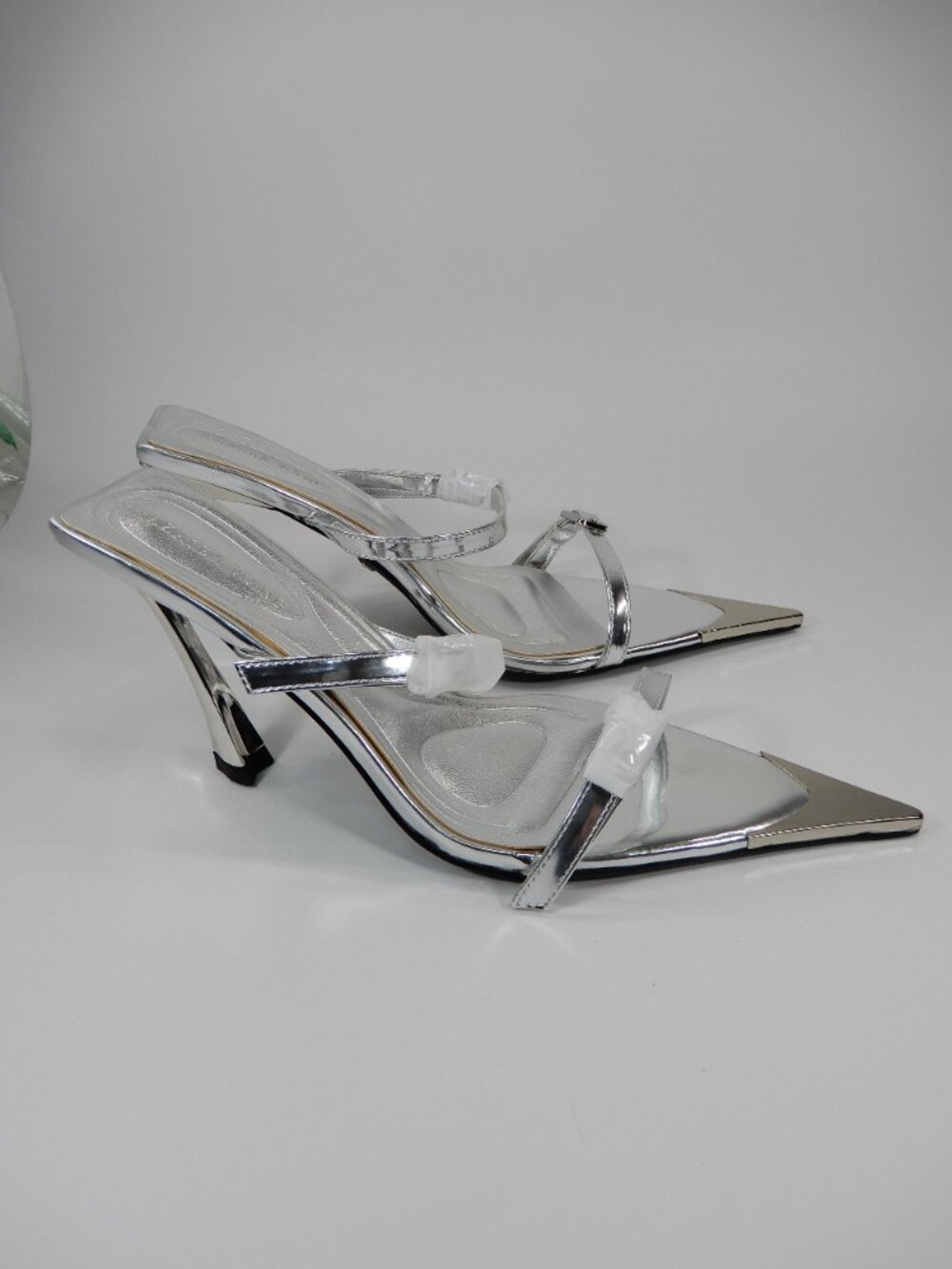 AZALEA WANG Swen Silver Stiletto Sandals Heels Size 7.5 Silver Metallic NEW - Picture 11 of 14